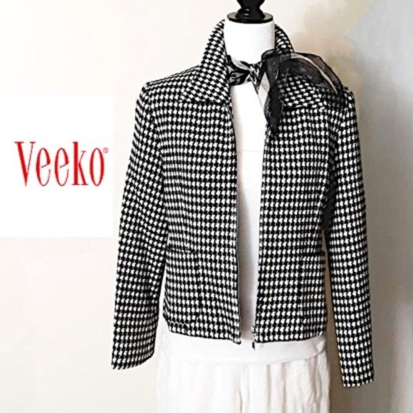 VEEKO Tweed Jacket Black/White Houndstooth Lining - Picture 2 of 10